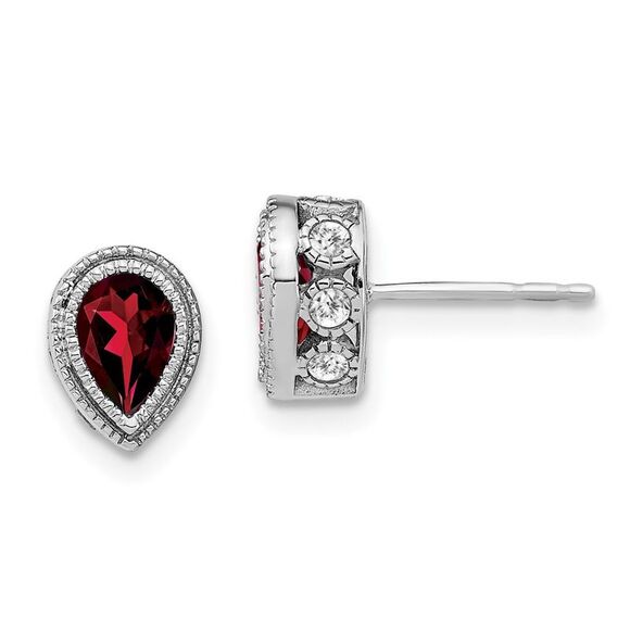 14k White Gold Pear Garnet & Diamond Earrings